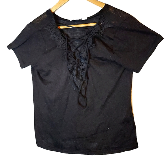 Molly Bracken Tops - Molly Bracken Lace Ruffles Drawstring Tee size XS